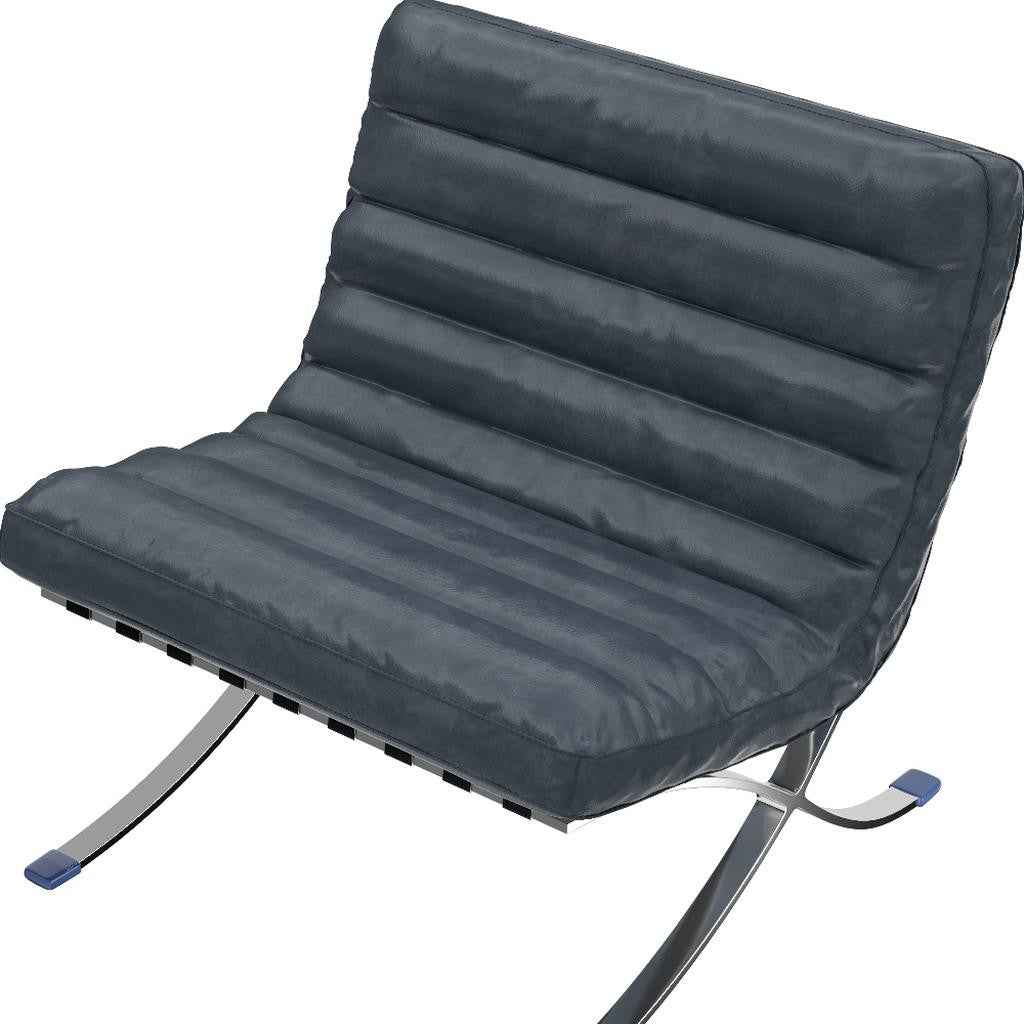 29" Blue and Silver Tufted Leather and Upholstered Folding Lounge Chair