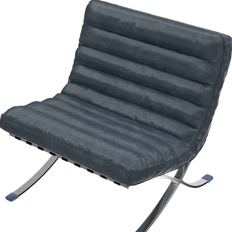 29" Blue and Silver Tufted Leather and Upholstered Folding Lounge Chair
