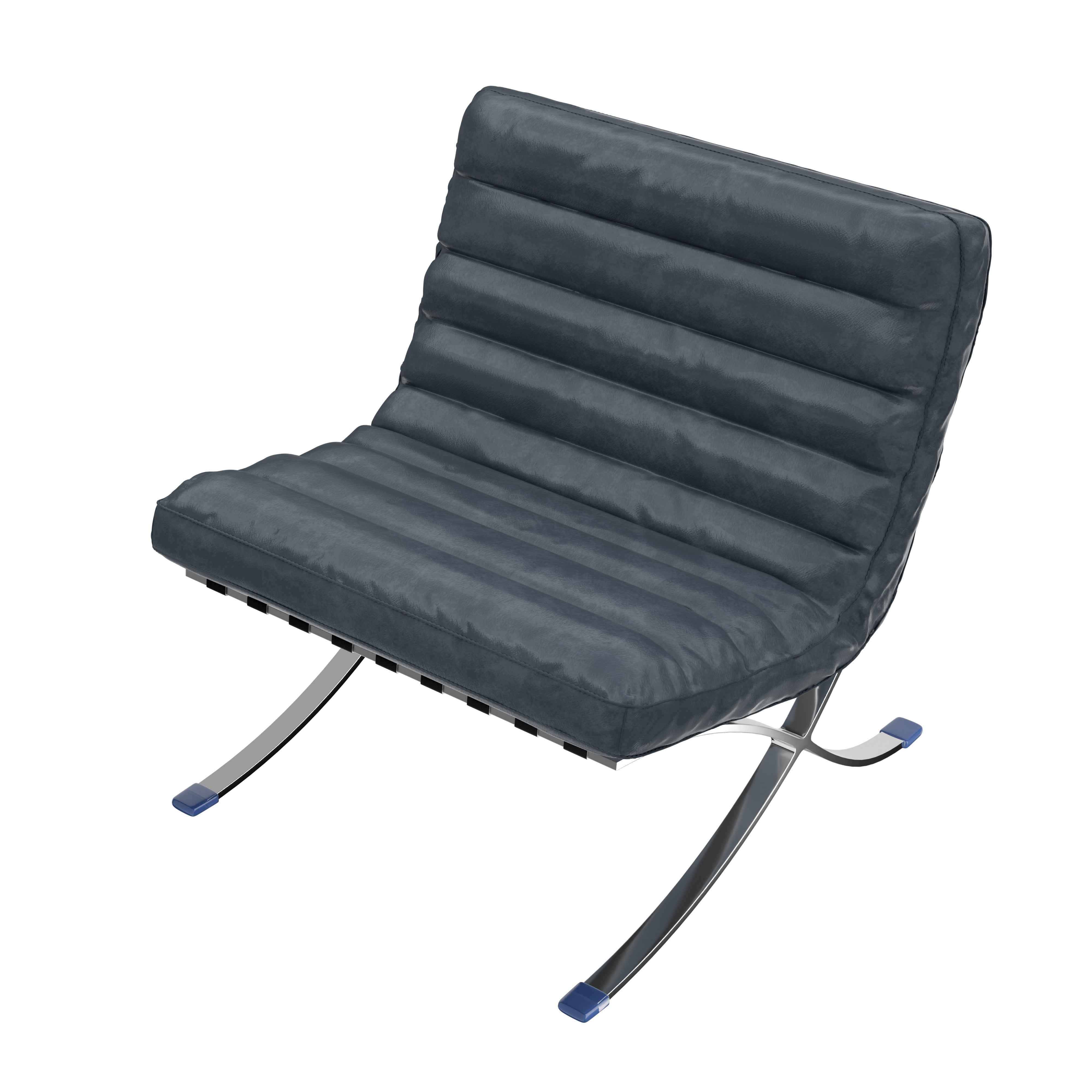 29" Blue and Silver Tufted Leather and Upholstered Folding Lounge Chair