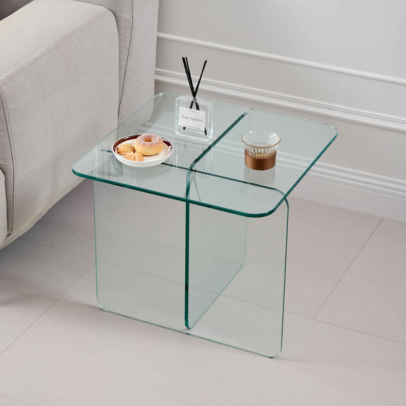 16" Clear Glass Square Cross Legs End Table