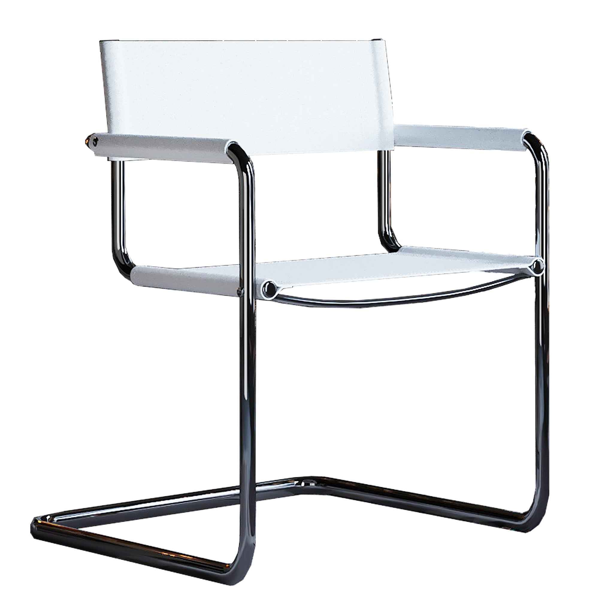 23" Silver And White Leather and Stainless Steel Arm Chair