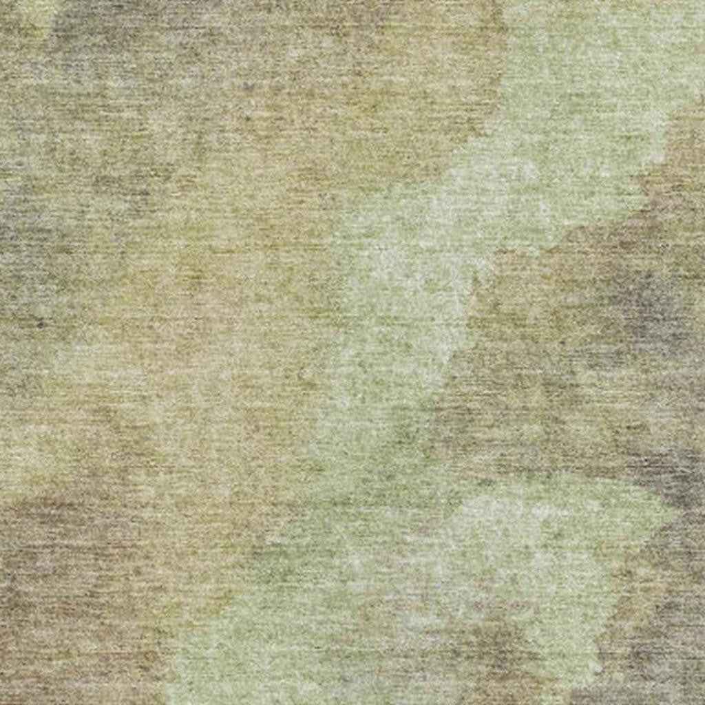 9' X 12' Artichoke Green And Taupe Abstract Washable Indoor Outdoor Area Rug