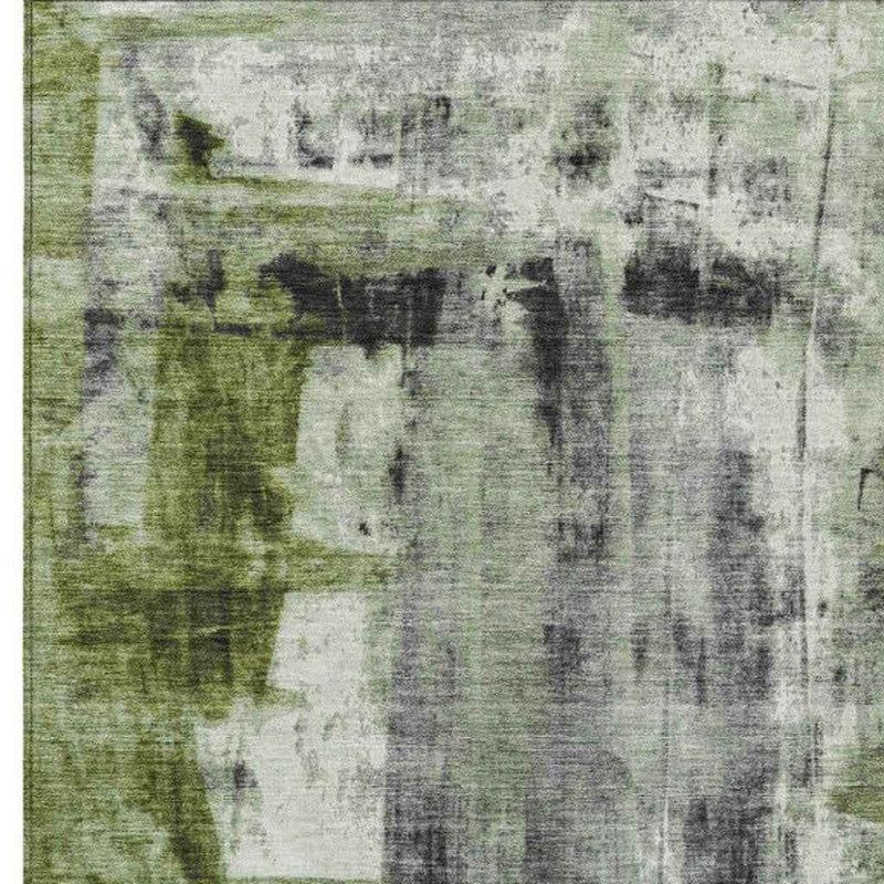 8' X 10' Olive Green And Ivory Abstract Washable Indoor Outdoor Area Rug