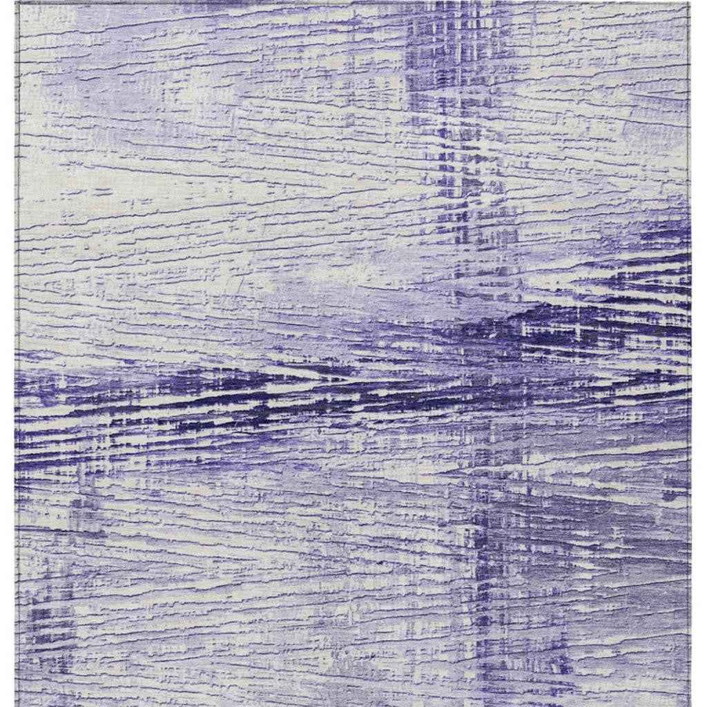 8' X 10' Lavender And Ivory Striped Washable Indoor Outdoor Area Rug