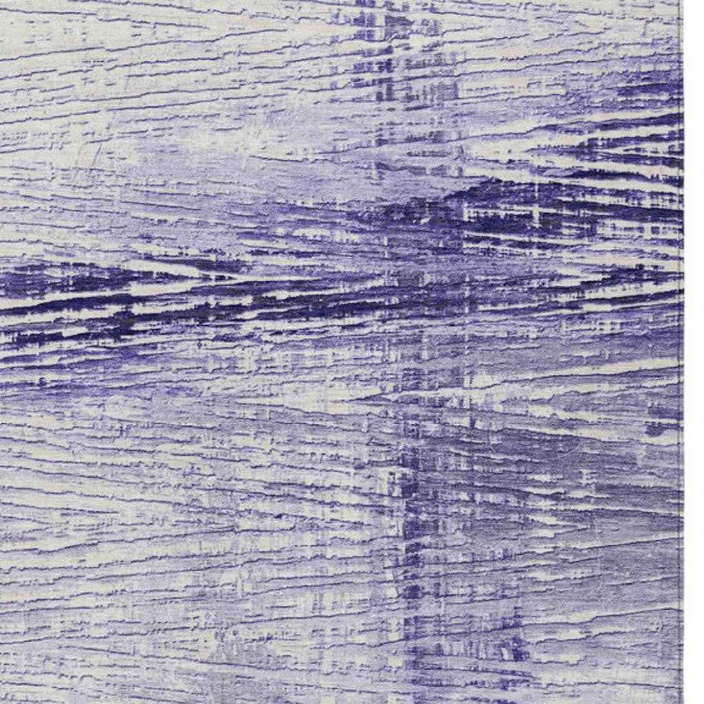 8' X 10' Lavender And Ivory Striped Washable Indoor Outdoor Area Rug