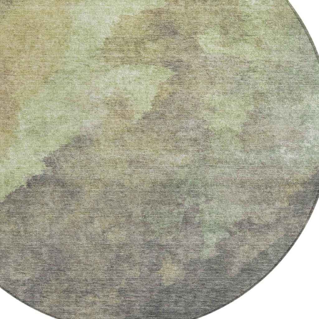 8' Artichoke Green And Taupe Round Abstract Washable Indoor Outdoor Area Rug