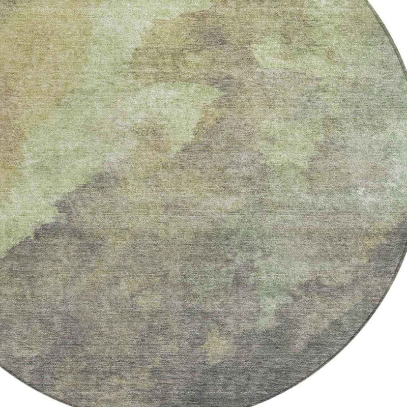 8' Artichoke Green And Taupe Round Abstract Washable Indoor Outdoor Area Rug