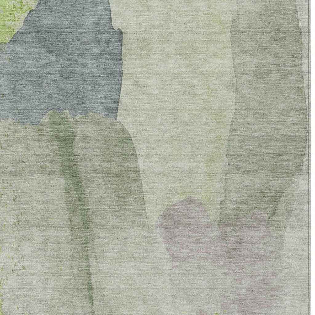 8' X 10' Artichoke Green And Taupe Abstract Washable Indoor Outdoor Area Rug