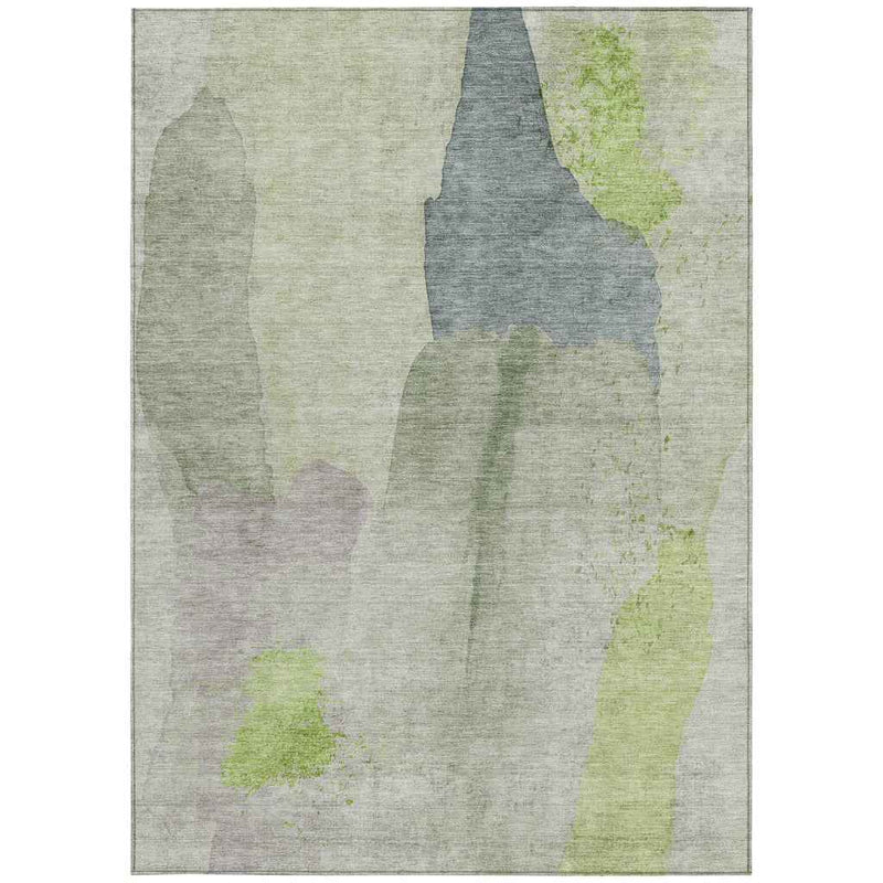 8' X 10' Artichoke Green And Taupe Abstract Washable Indoor Outdoor Area Rug