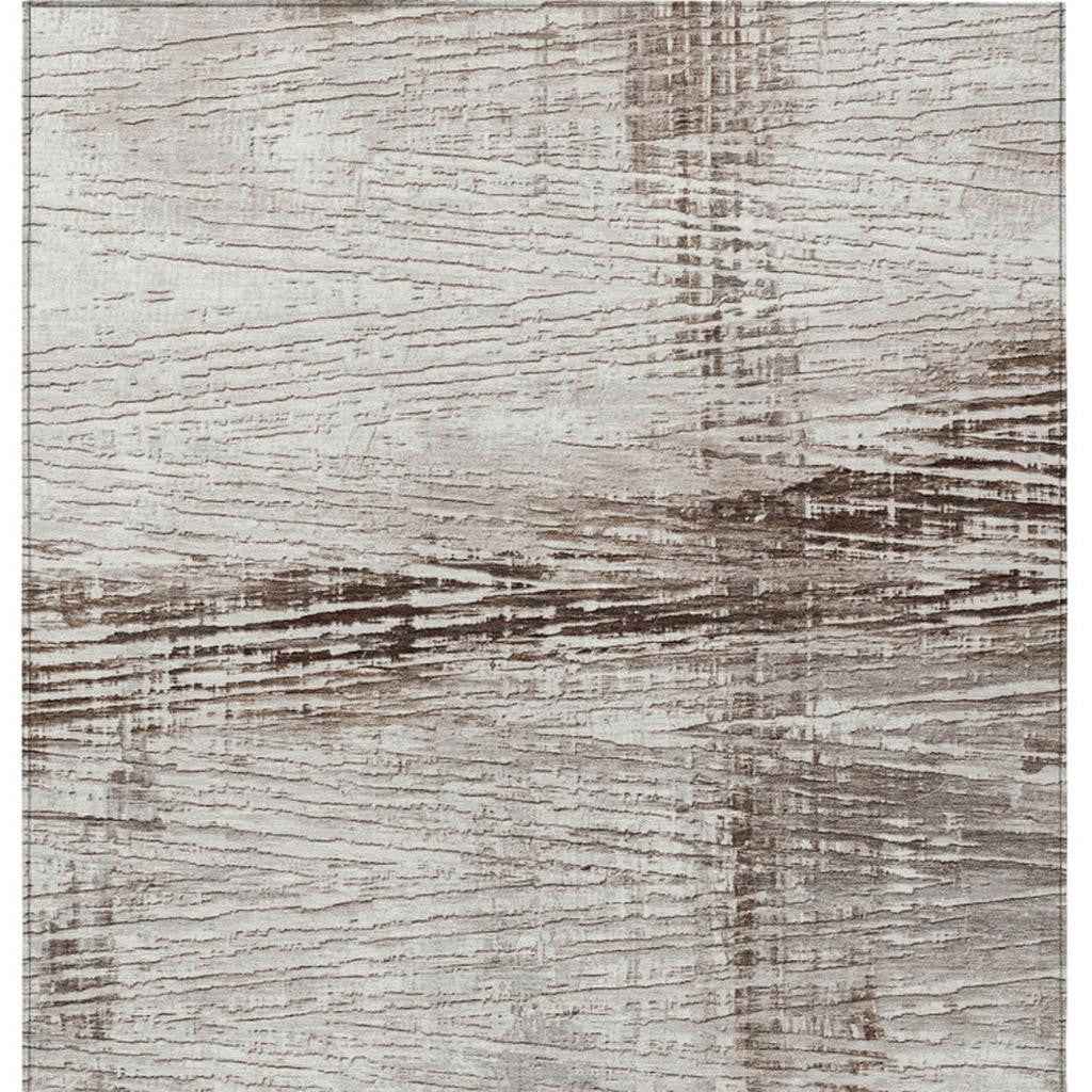 9' X 12' Taupe And Ivory Striped Washable Indoor Outdoor Area Rug