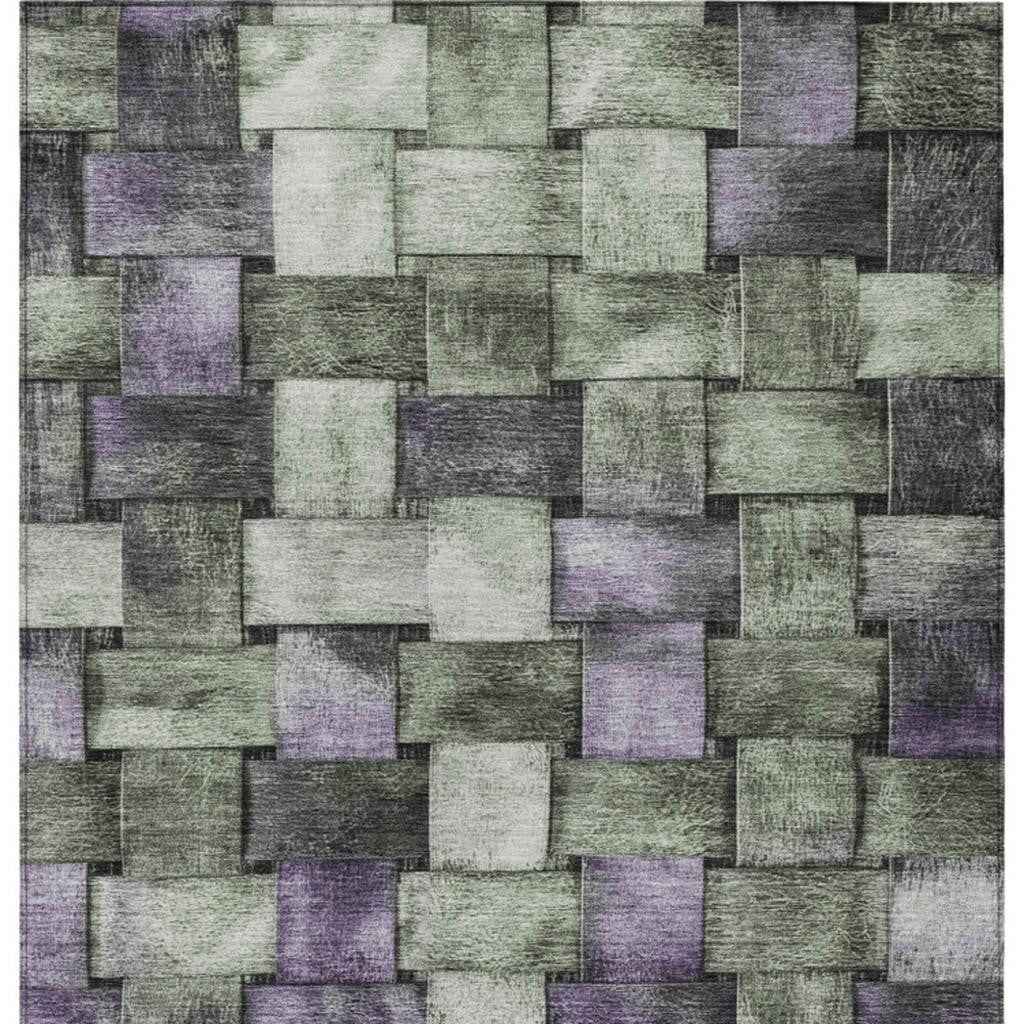 8' X 10' Sage And Purple Striped Washable Indoor Outdoor Area Rug