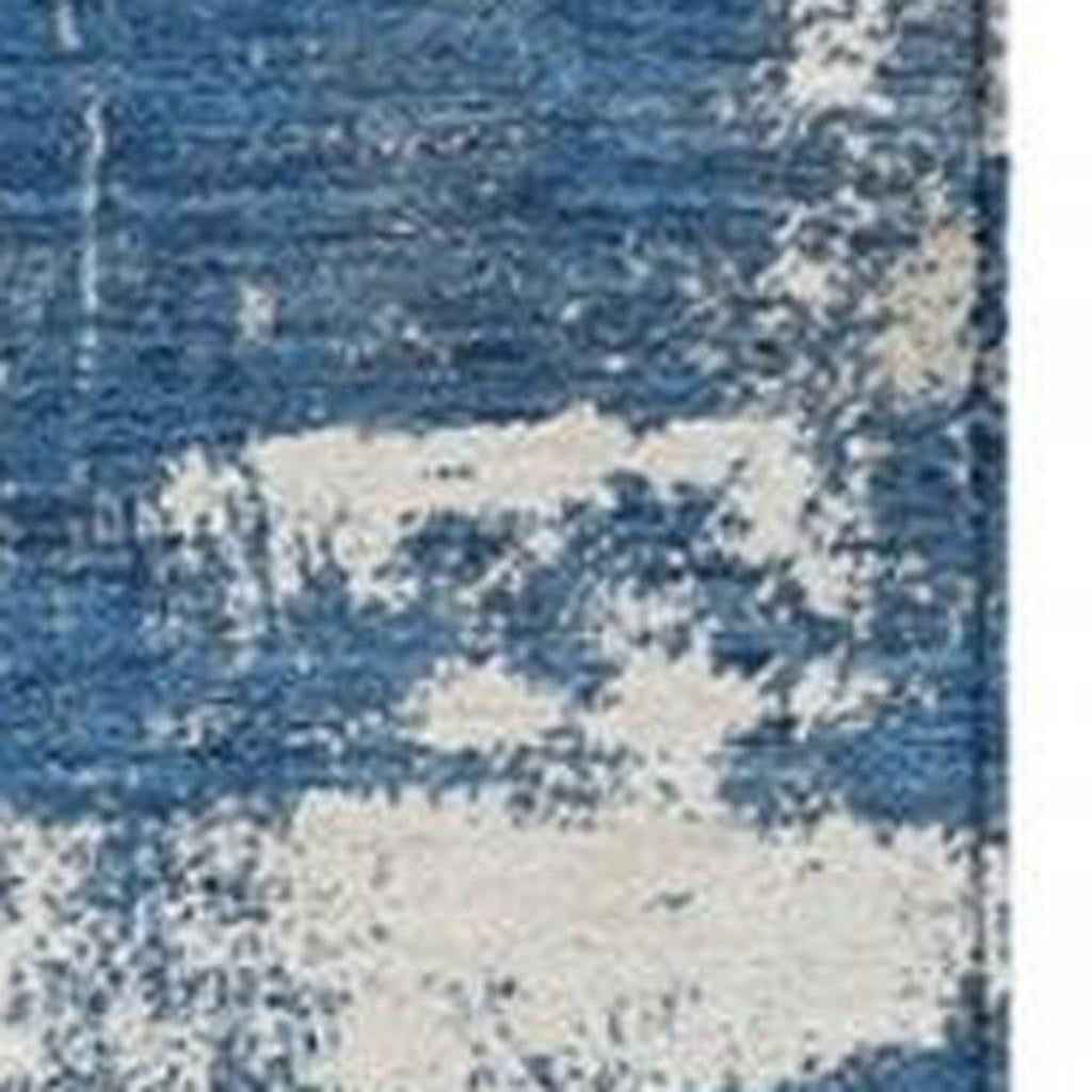 5' X 8' Navy Blue And Ivory Abstract Washable Indoor Outdoor Area Rug