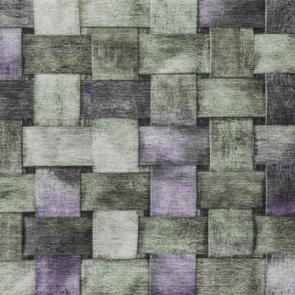 5' X 8' Sage And Purple Striped Washable Indoor Outdoor Area Rug