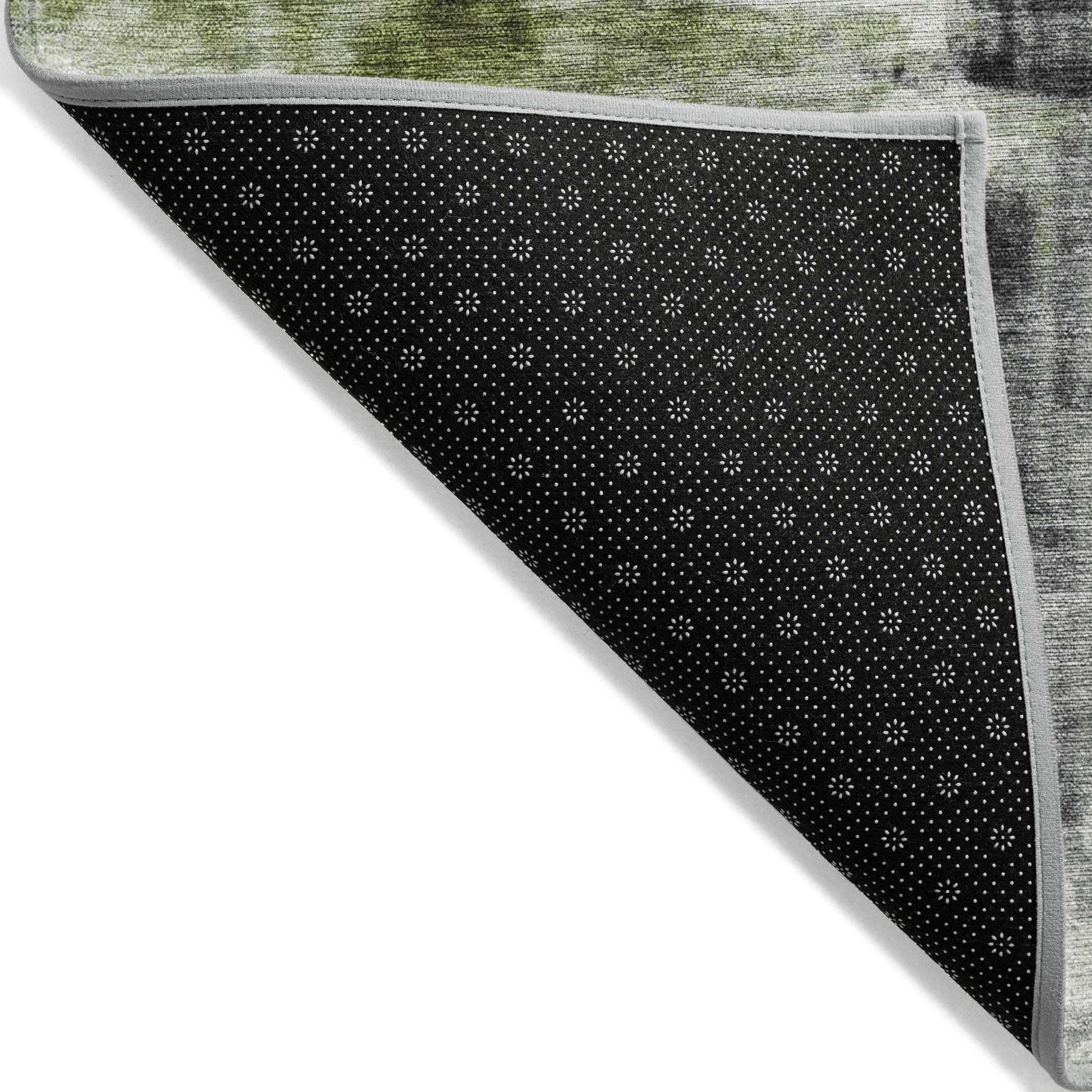 8' Olive Green And Ivory Round Abstract Washable Indoor Outdoor Area Rug