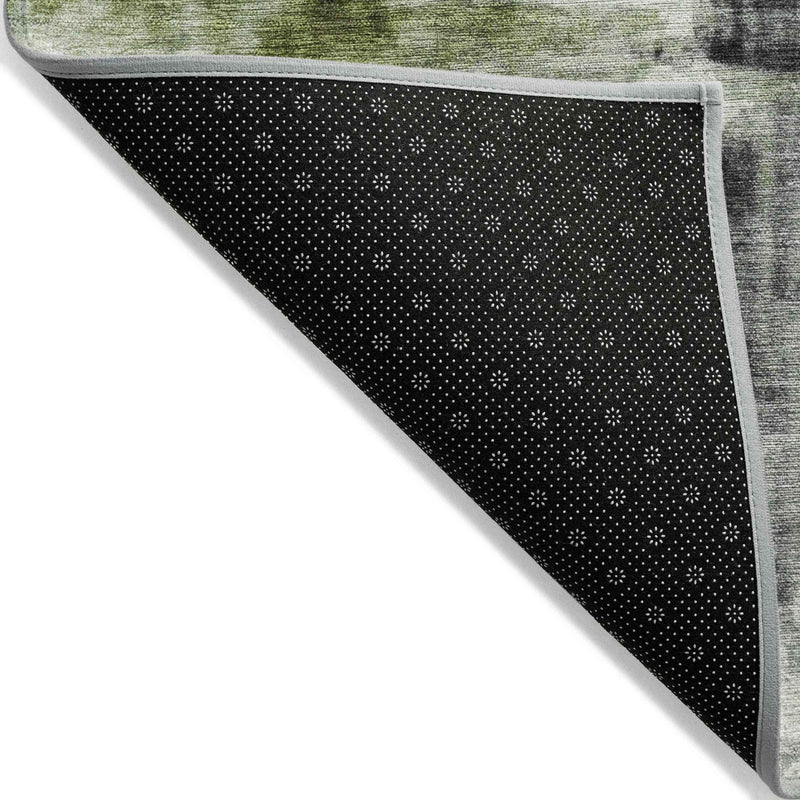 8' Olive Green And Ivory Round Abstract Washable Indoor Outdoor Area Rug