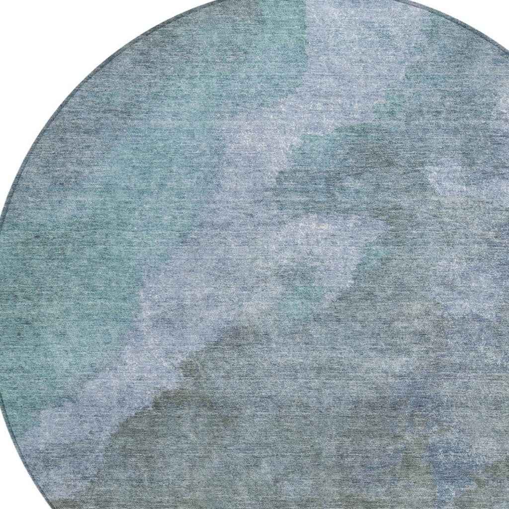 8' Blue And Gray Round Abstract Washable Indoor Outdoor Area Rug