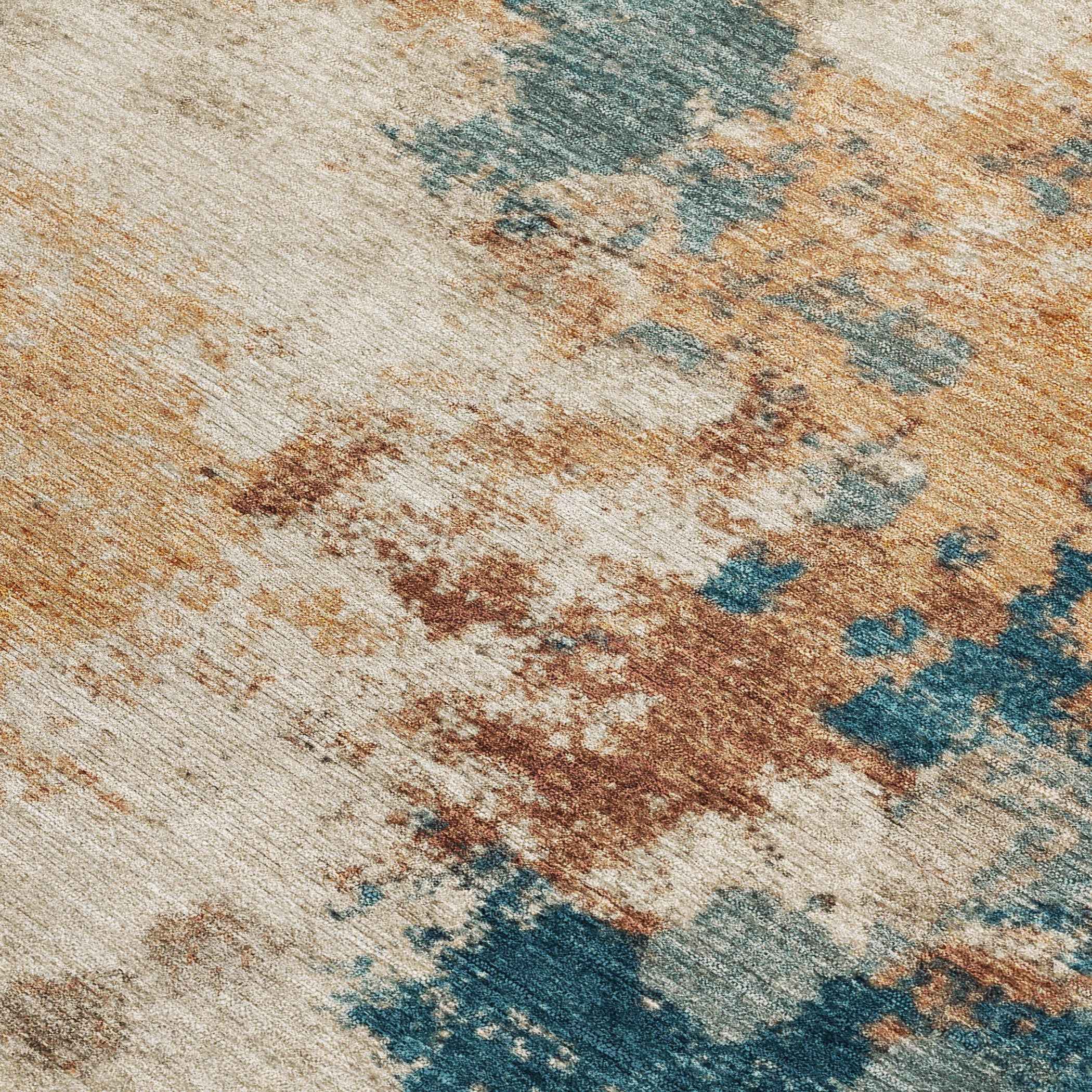 10' X 14' Beige And Teal Blue Abstract Washable Indoor Outdoor Area Rug