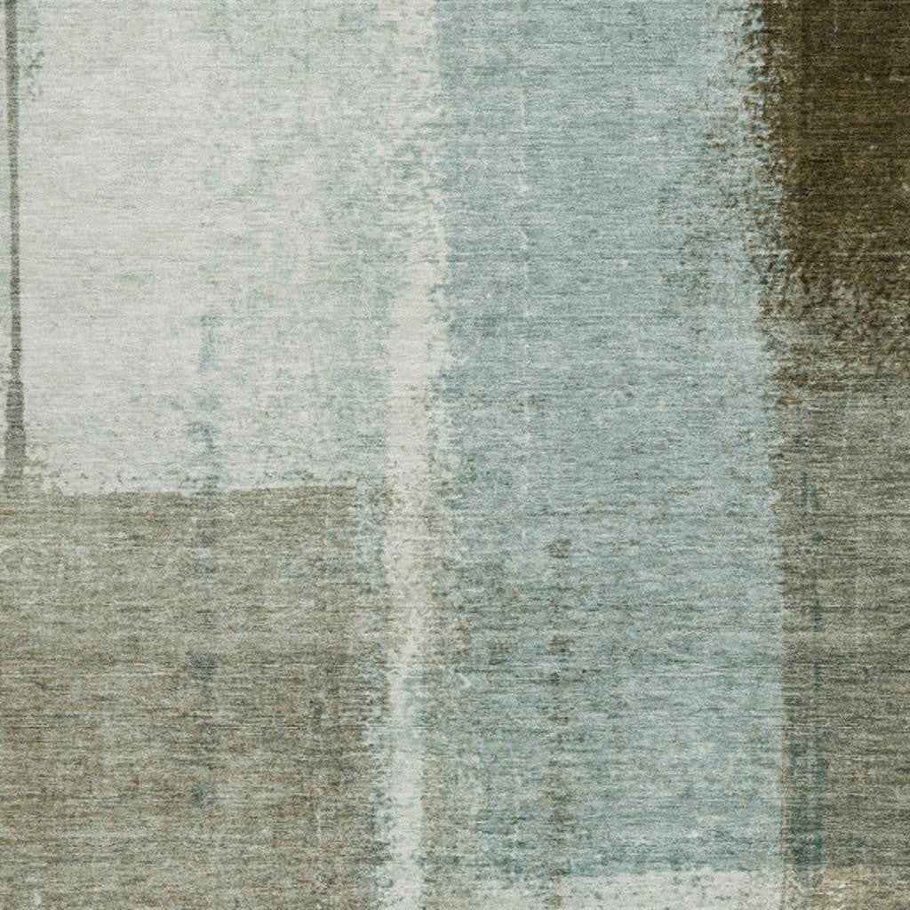 3' X 5' Pale Aqua And Beige Abstract Washable Indoor Outdoor Area Rug