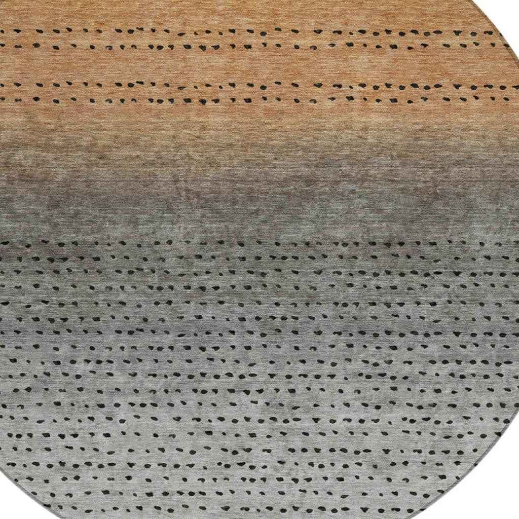 8' Copper And Gray Round Abstract Washable Indoor Outdoor Area Rug