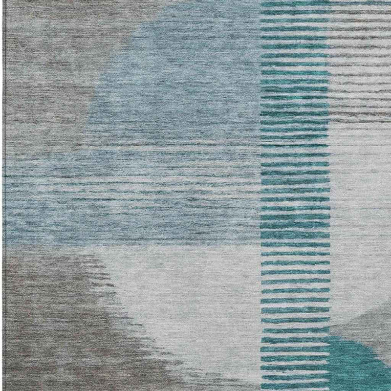 9' X 12' Teal Blue And Gray Geometric Washable Indoor Outdoor Area Rug