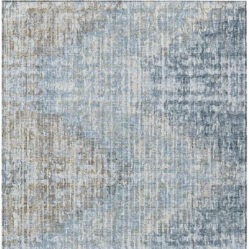 8' X 10' Denim Blue And Beige Geometric Washable Indoor Outdoor Area Rug