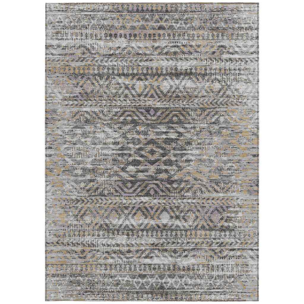 9' X 12' Gray And Beige Moroccan Washable Indoor Outdoor Area Rug