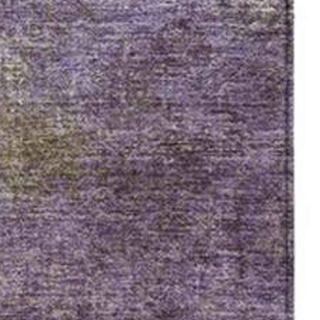 8' X 10' Purple And Olive Green Abstract Washable Indoor Outdoor Area Rug