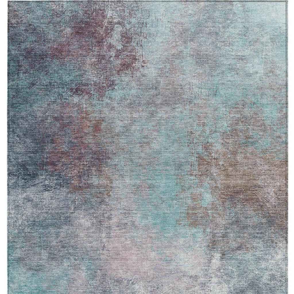 5' X 8' Teal Blue And Blush Abstract Washable Indoor Outdoor Area Rug