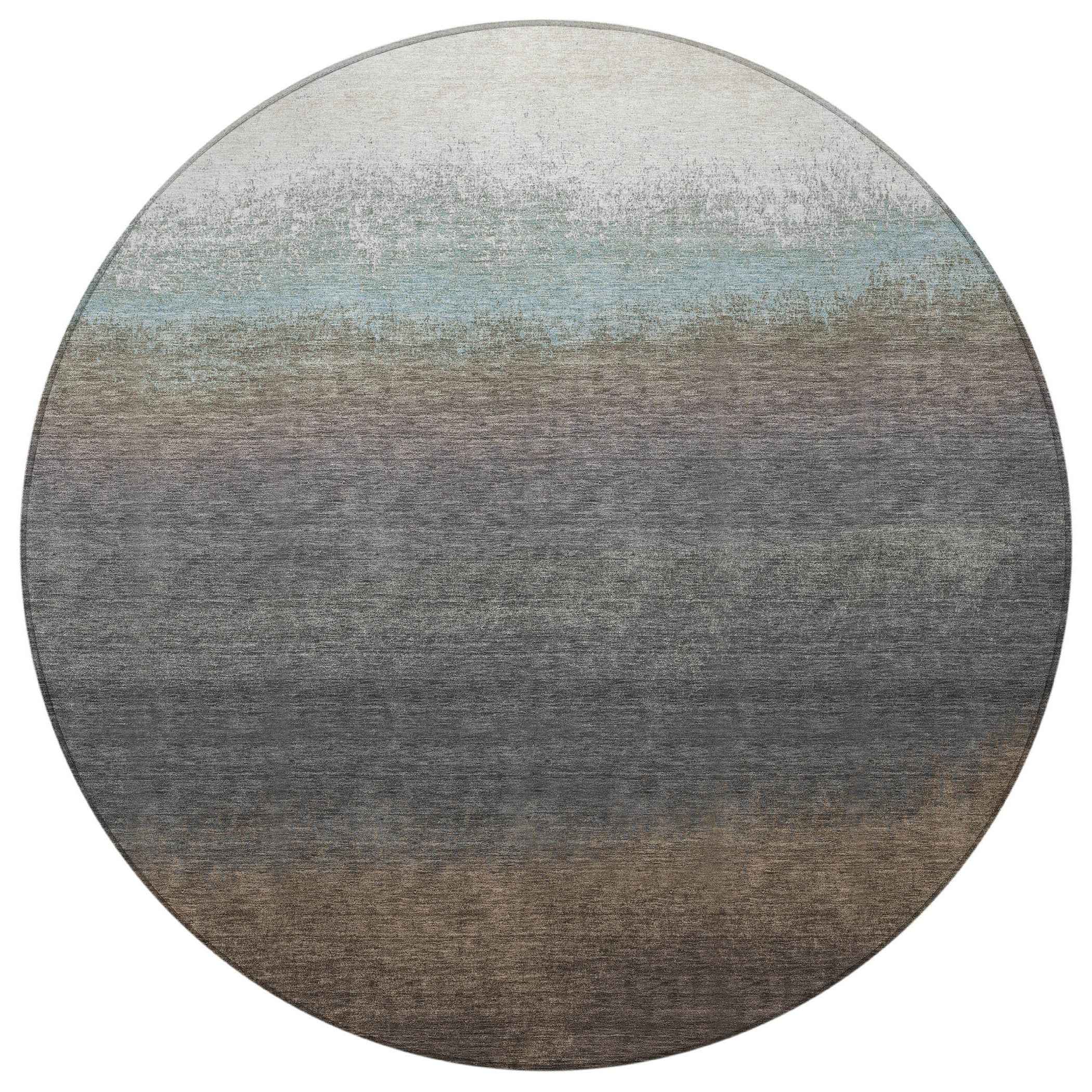 8' Brown And Beige Round Ombre Washable Indoor Outdoor Area Rug