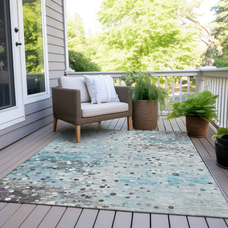 3' X 5' Teal Blue And Gray Abstract Washable Indoor Outdoor Area Rug