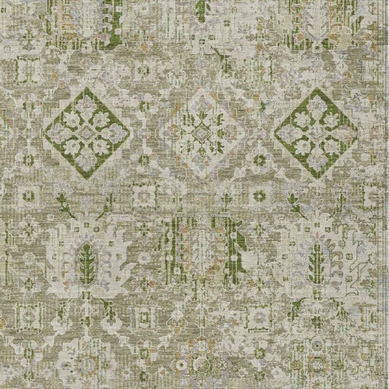 8' X 10' Fern Green And Beige Floral Medallion Washable Indoor Outdoor Area Rug