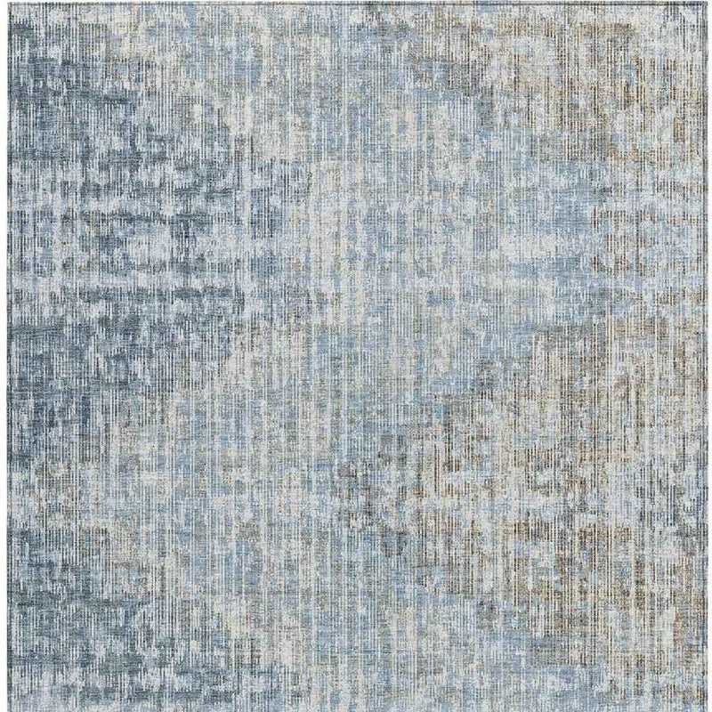 3' X 5' Denim Blue And Beige Geometric Washable Indoor Outdoor Area Rug