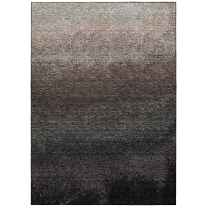 9' X 12' Black And Silver Ombre Washable Indoor Outdoor Area Rug