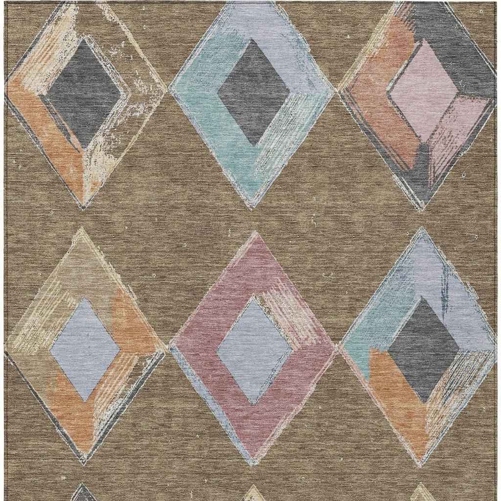 5' X 8' Brown Mauve And Charcoal Geometric Washable Indoor Outdoor Area Rug