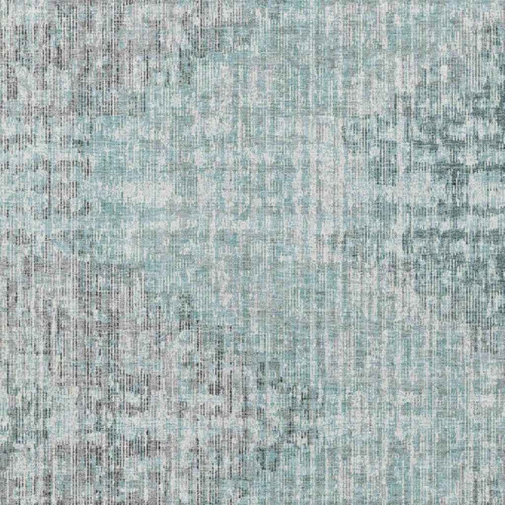 5' X 8' Teal Blue And Ivory Geometric Washable Indoor Outdoor Area Rug