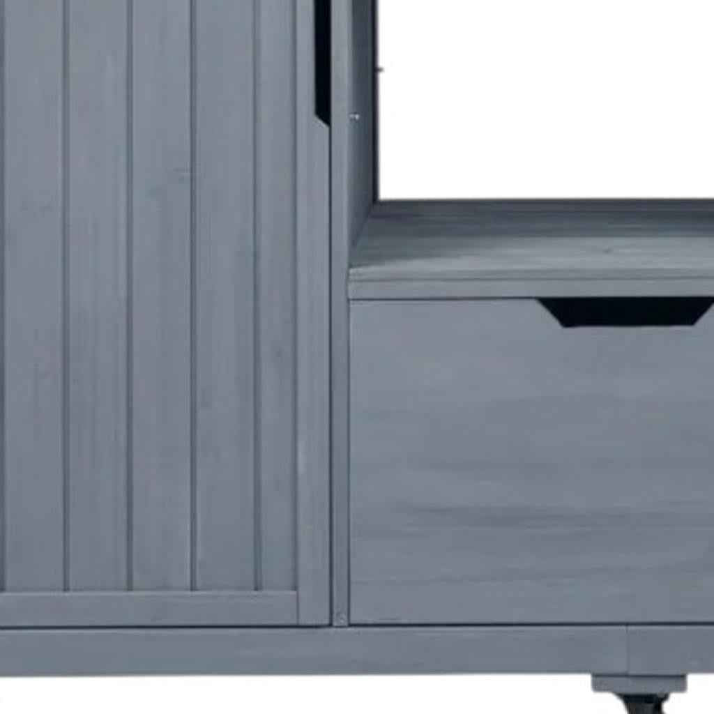 67" Light Blue Wood Rolling Kitchen Island With Storage