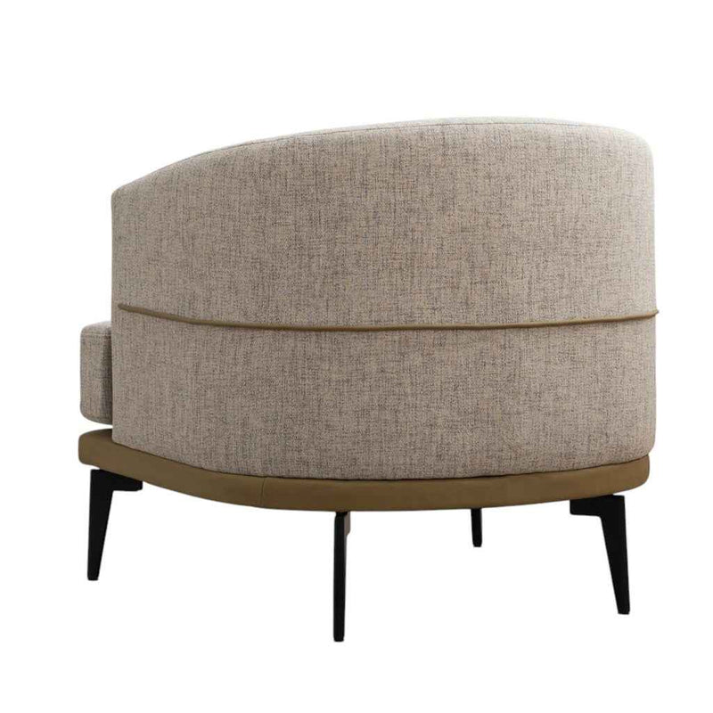 29" Beige Camel and Black Tufted Linen Solid and Manufactured Wood Barrel Chair