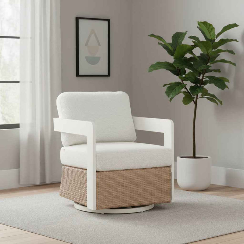 26" White Upholstered Swivel Arm Chair