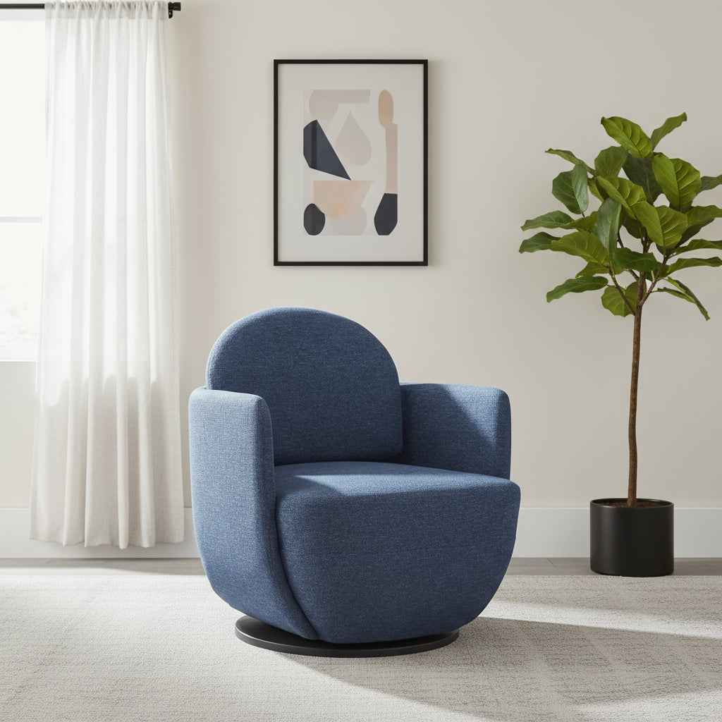 29" Blue Upholstered Swivel Arm Chair