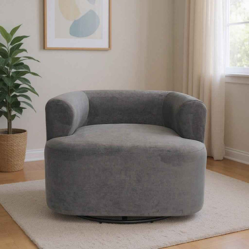 35" Gray Upholstered Swivel Arm Chair