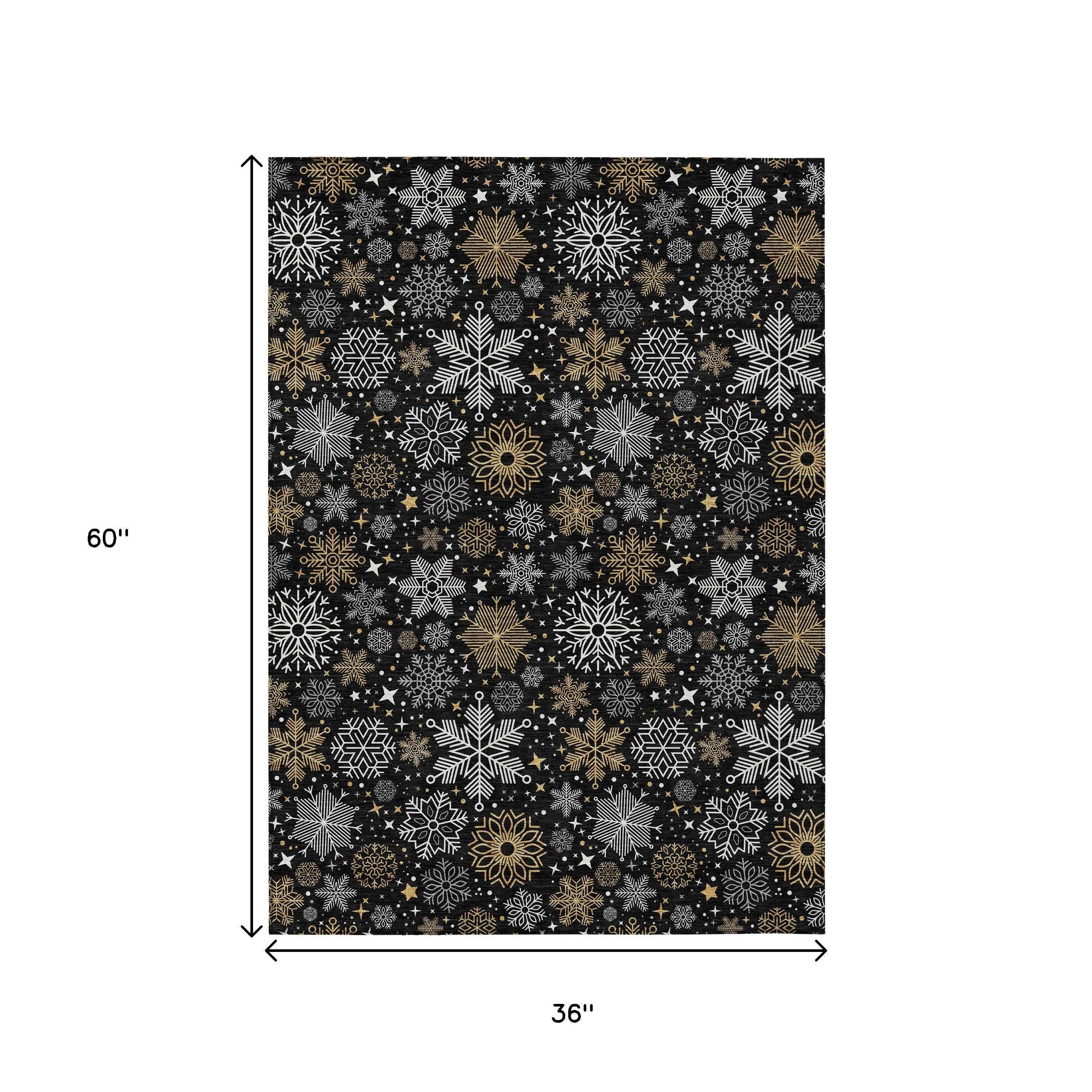3' X 5' Black Gold And Gray Medallion Washable Indoor Outdoor Area Rug