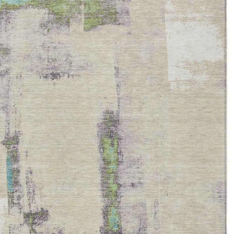 3' X 5' Linen And Fern Green Abstract Washable Indoor Outdoor Area Rug