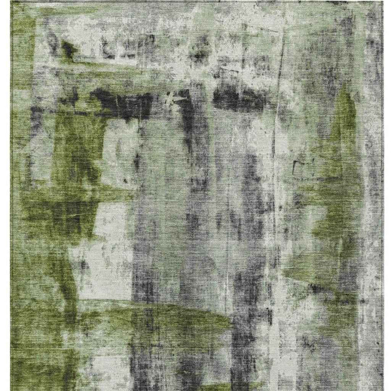 9' X 12' Olive Green And Ivory Abstract Washable Indoor Outdoor Area Rug