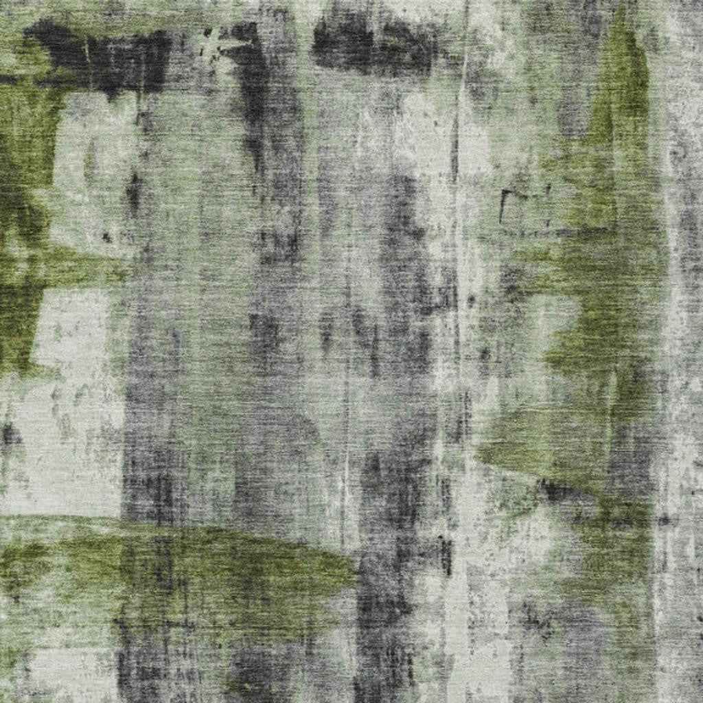 9' X 12' Olive Green And Ivory Abstract Washable Indoor Outdoor Area Rug
