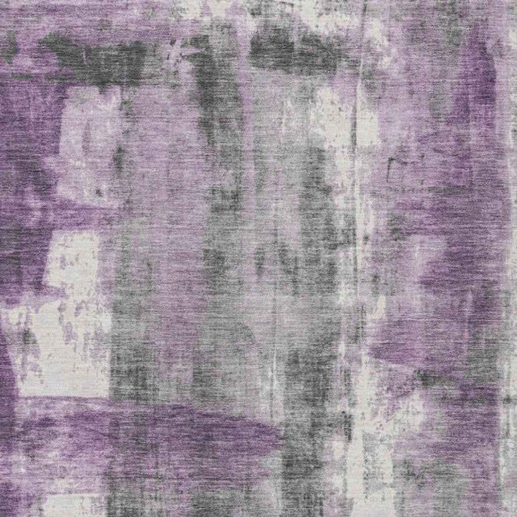 5' X 8' Purple And Ivory Abstract Washable Indoor Outdoor Area Rug