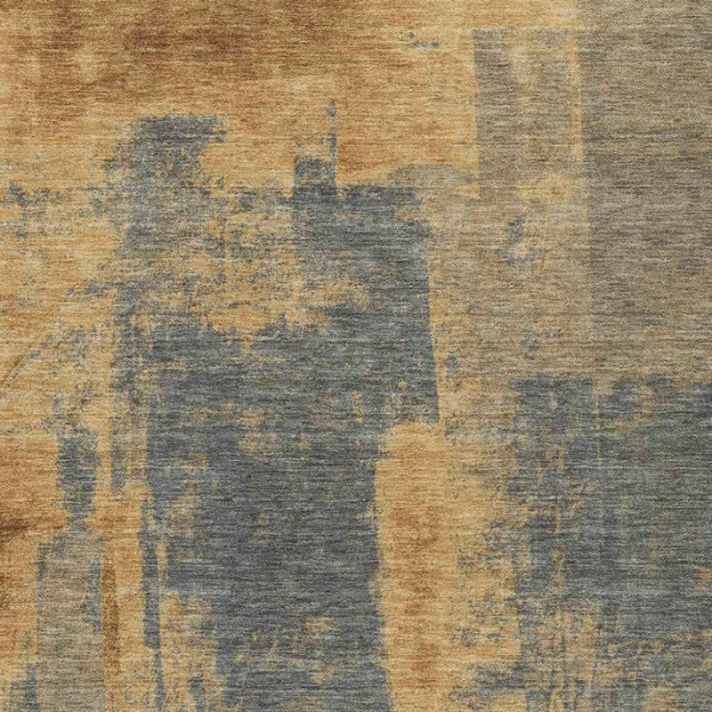 9' X 12' Gold And Charcoal Abstract Washable Indoor Outdoor Area Rug
