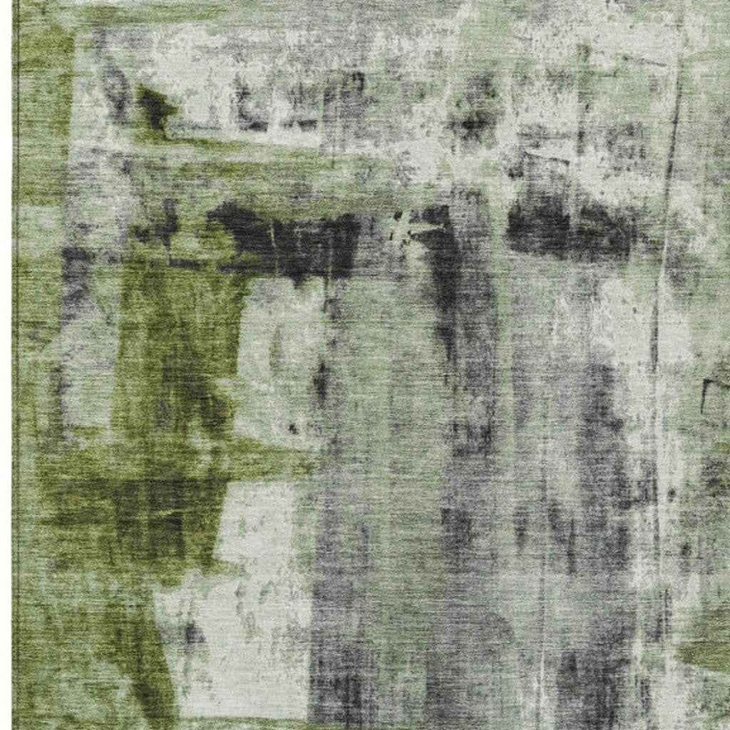 10' X 14' Olive Green And Ivory Abstract Washable Indoor Outdoor Area Rug