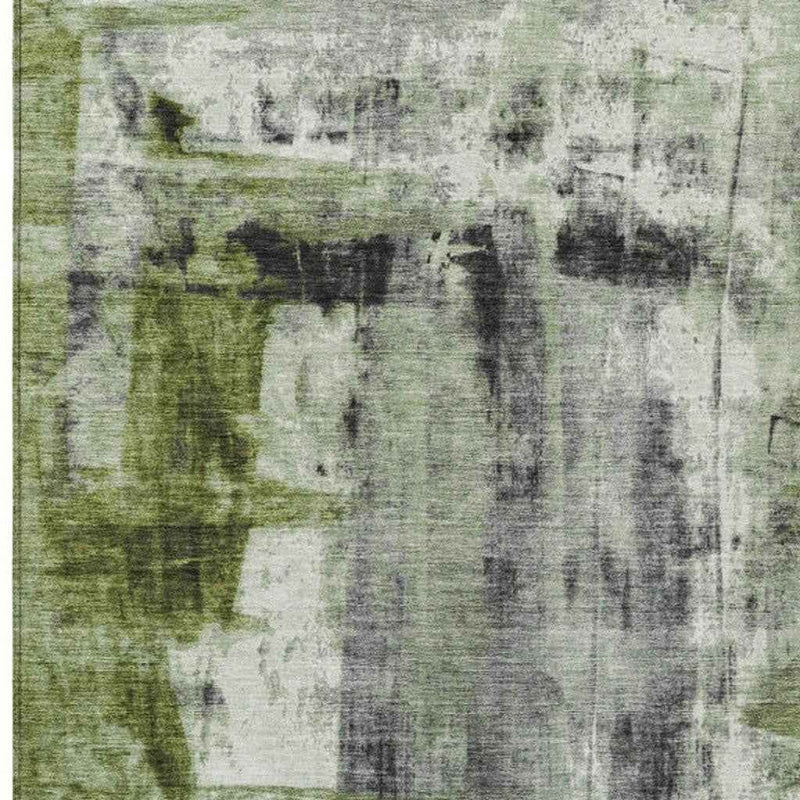10' X 14' Olive Green And Ivory Abstract Washable Indoor Outdoor Area Rug