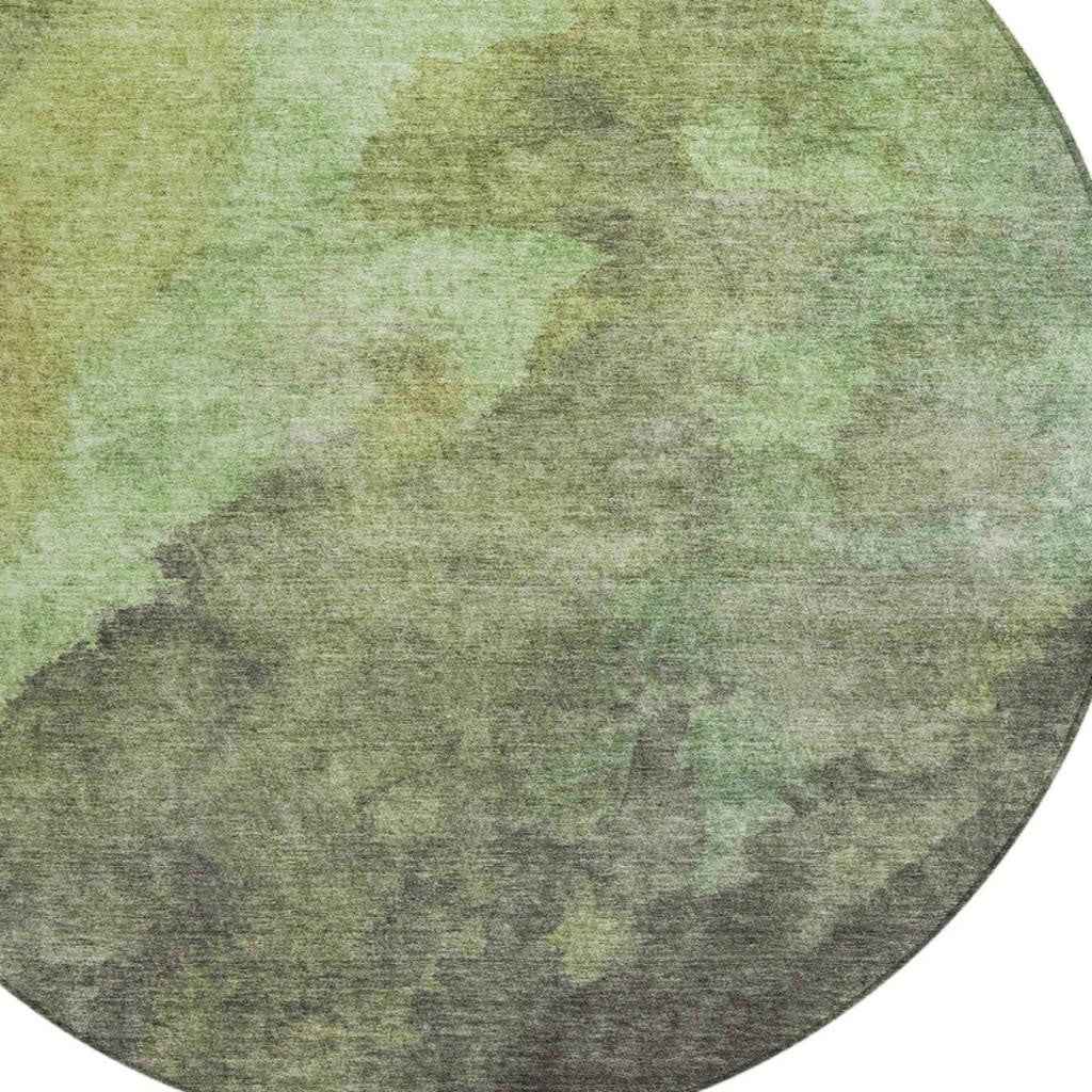 8' Green And Charcoal Round Abstract Washable Indoor Outdoor Area Rug