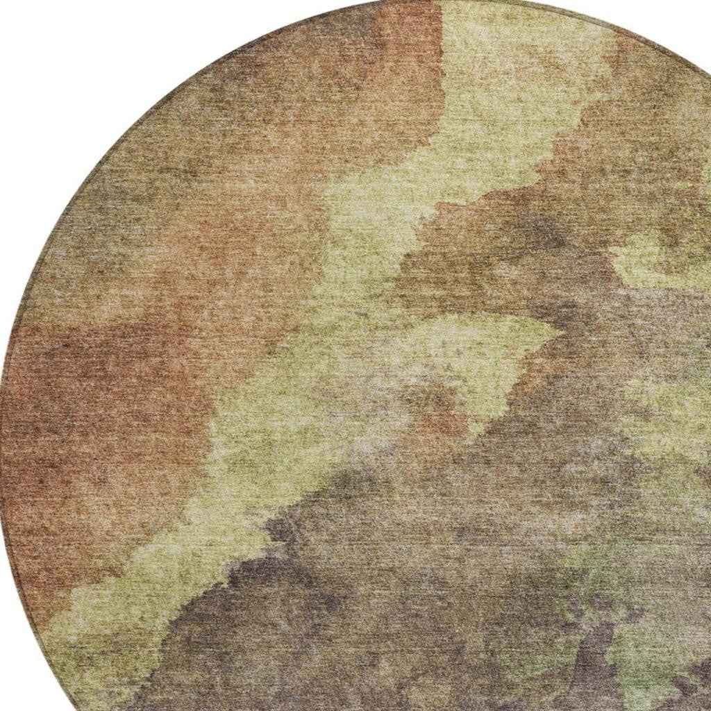 8' Brown And Fern Green Round Abstract Washable Indoor Outdoor Area Rug
